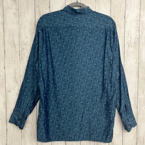 Exchange Unlimited Vintage Blue Print Long Sleeve Light Button Down Shirt Large - Picture 2 of 9